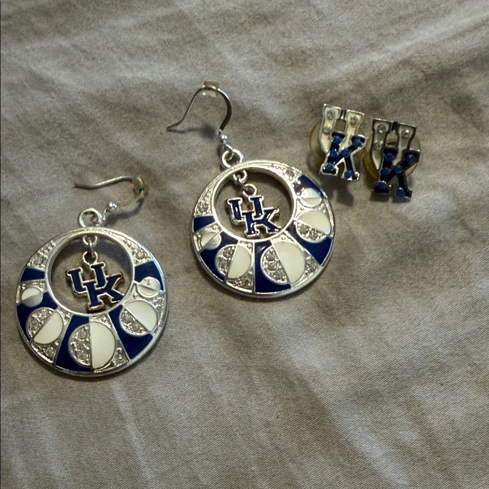 Silver and Blue UK Earrings Set of 2
